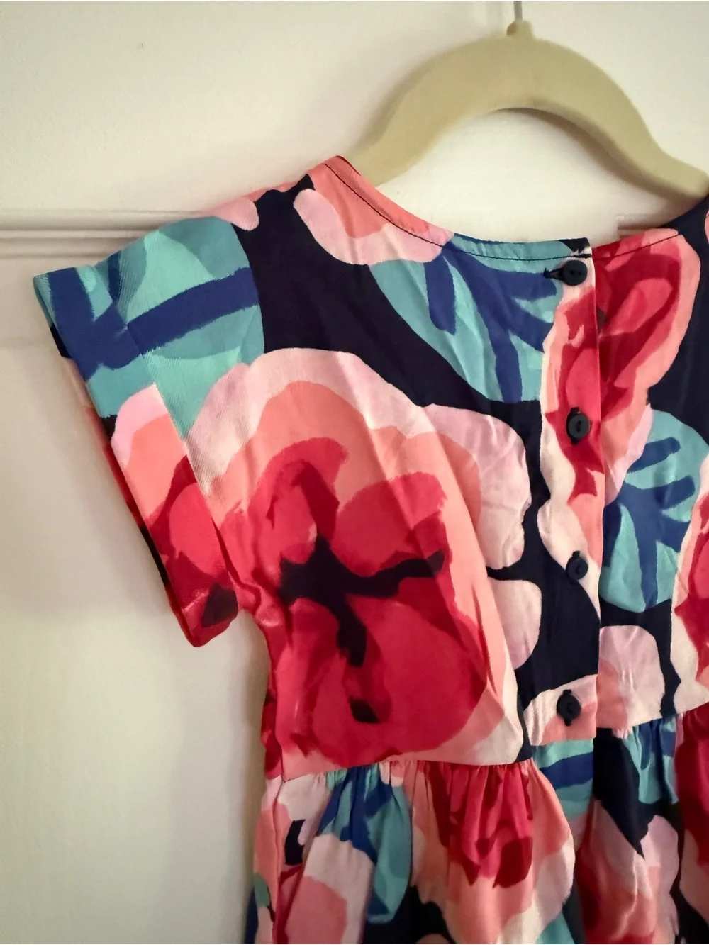 NWT Gymboree short sleeve geometric floral print dress, button back, Size 5T